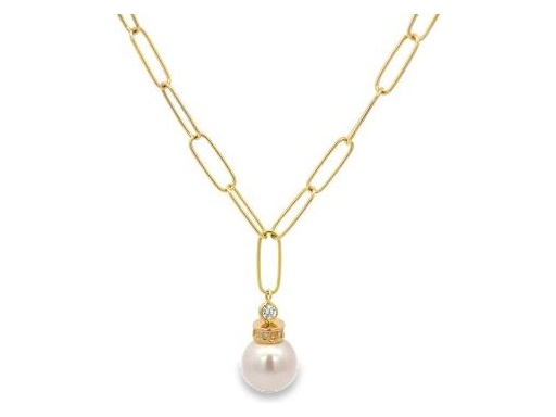 7 mm Pearl Drop Necklace with Diamond Accent – 18K Yellow Gold